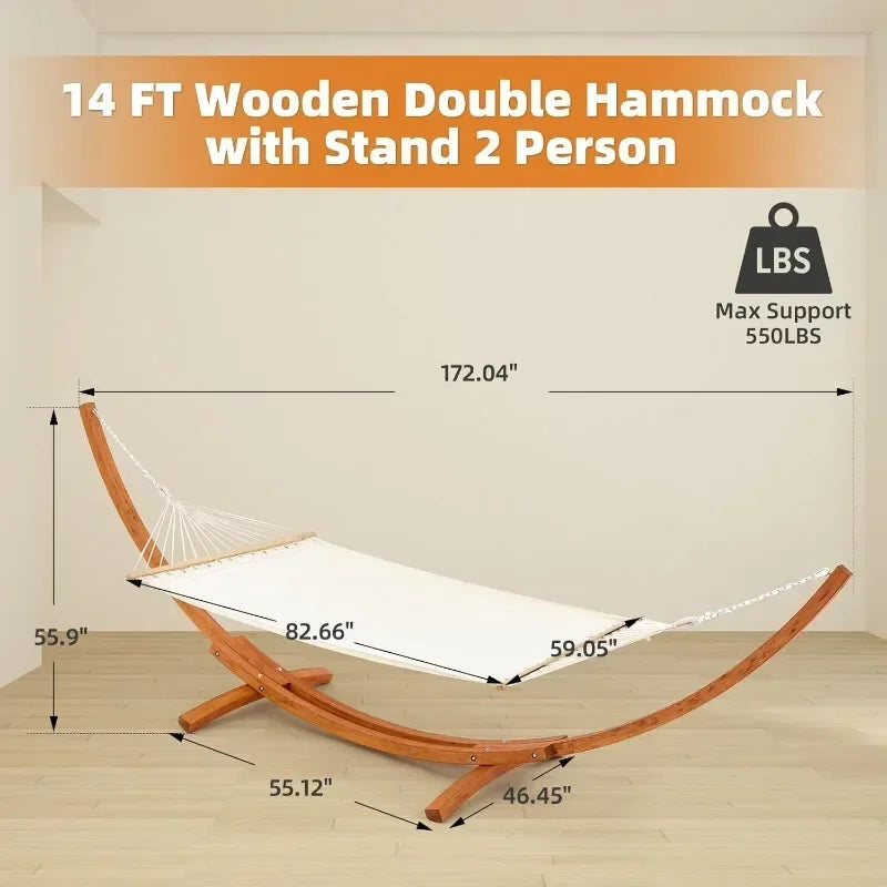 ECOTOUGE 14 FT Hammock with Stand, 2 Person Heavy Duty Hammock Stand, Large Hammock Bed for Porch,Patio, Balcony,Garden,Backyard