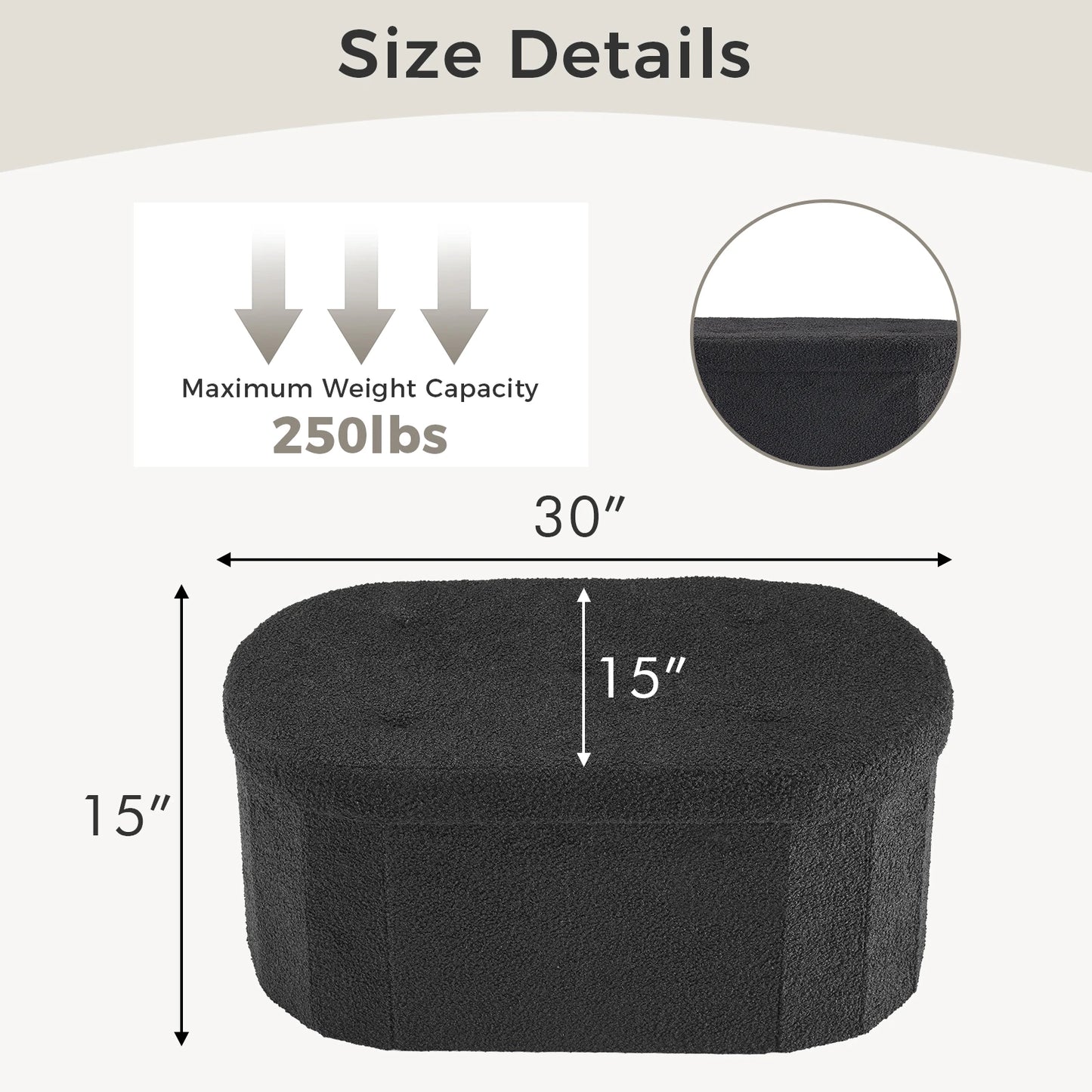 JHK Folding Storage Ottoman Bench With Teddy Fabric
