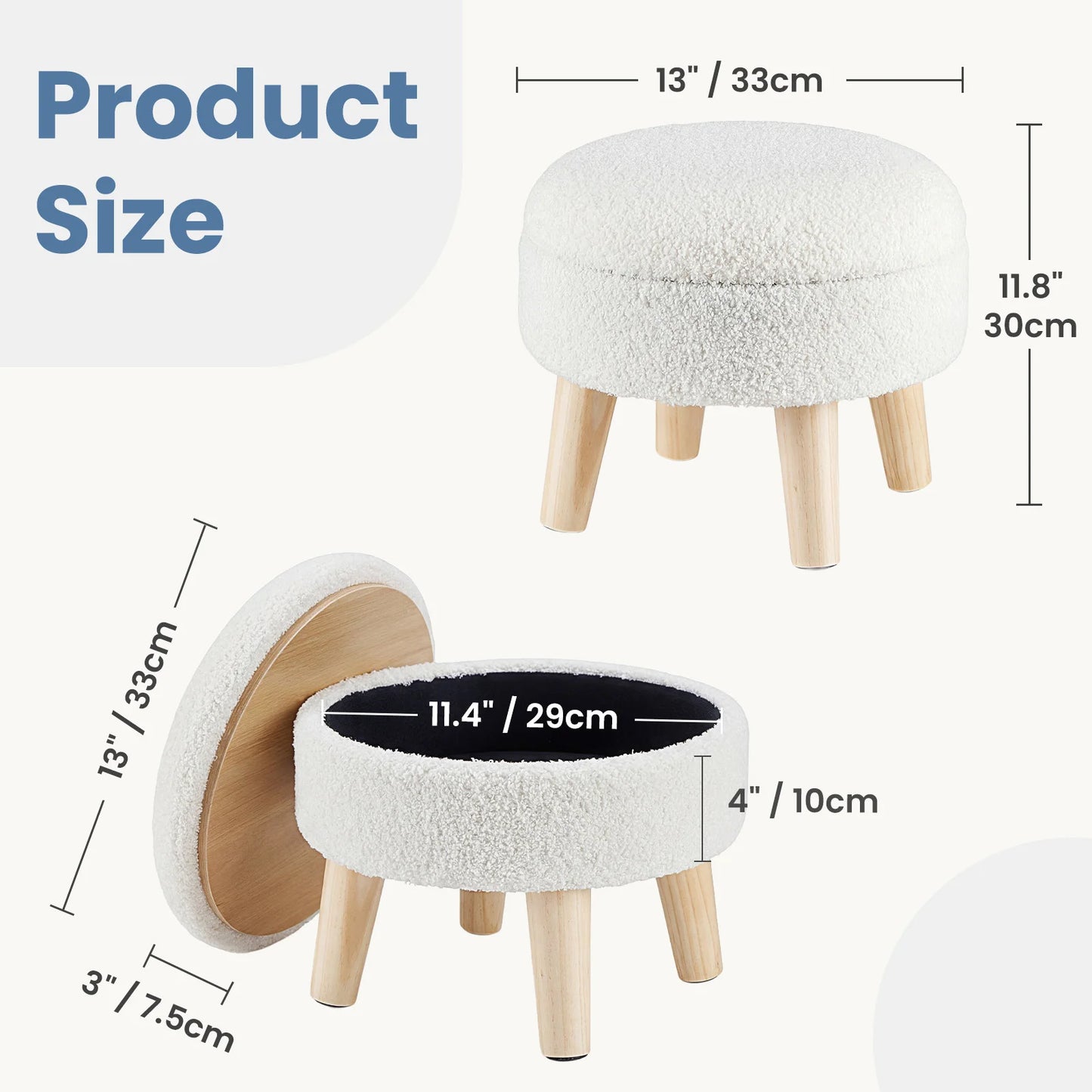 JHK Round Velvet Ottoman With Hidden Storage And Padded Seat