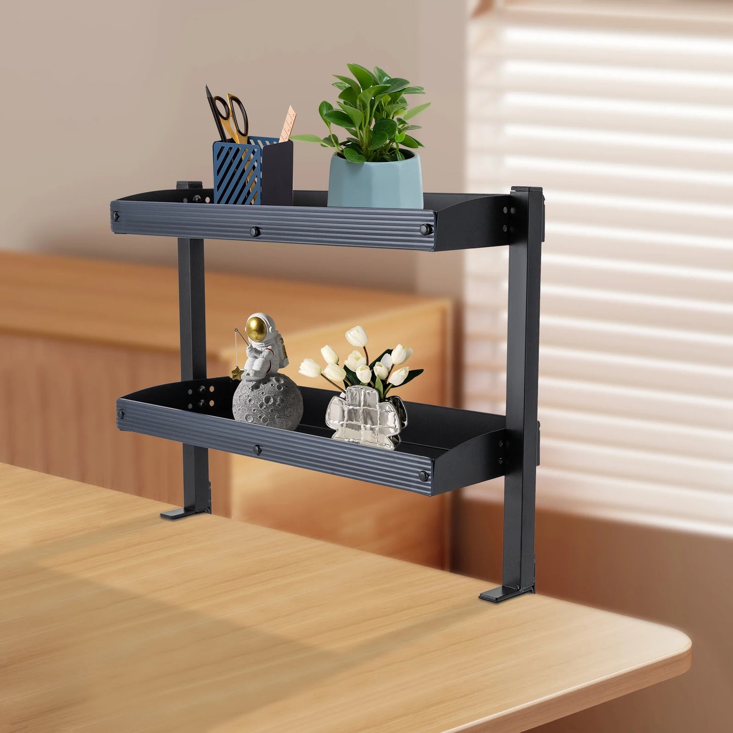 Clamp-On Desk Shelf Two-Tier Corner Organizer For Home Office