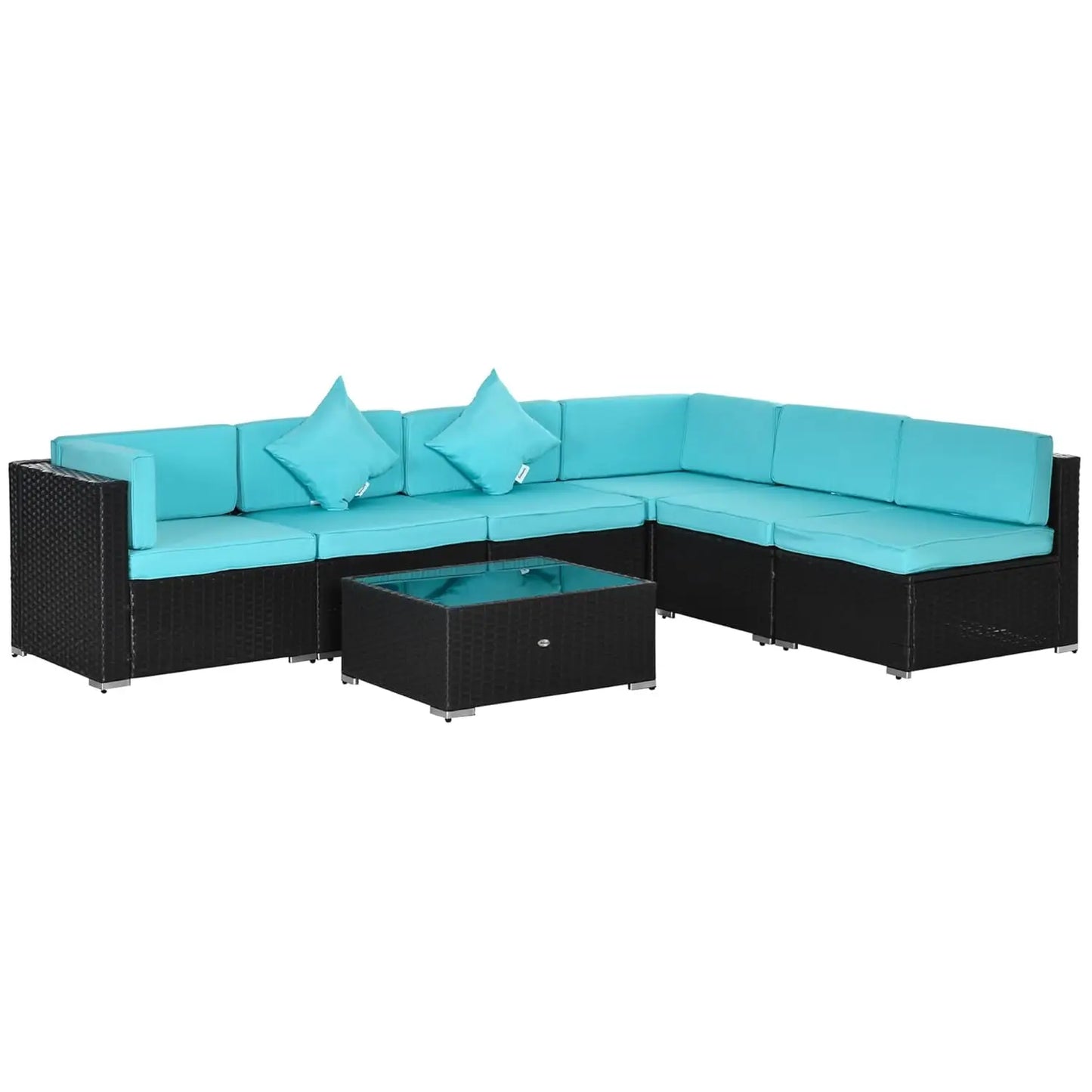 7 Piece PE Rattan Outdoor Sectional Sofa Set With Tempered Glass Table
