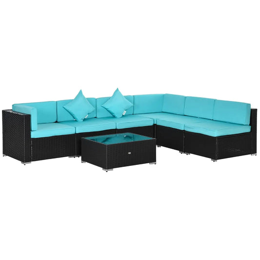 7 Piece PE Rattan Outdoor Sectional Sofa Set With Tempered Glass Table