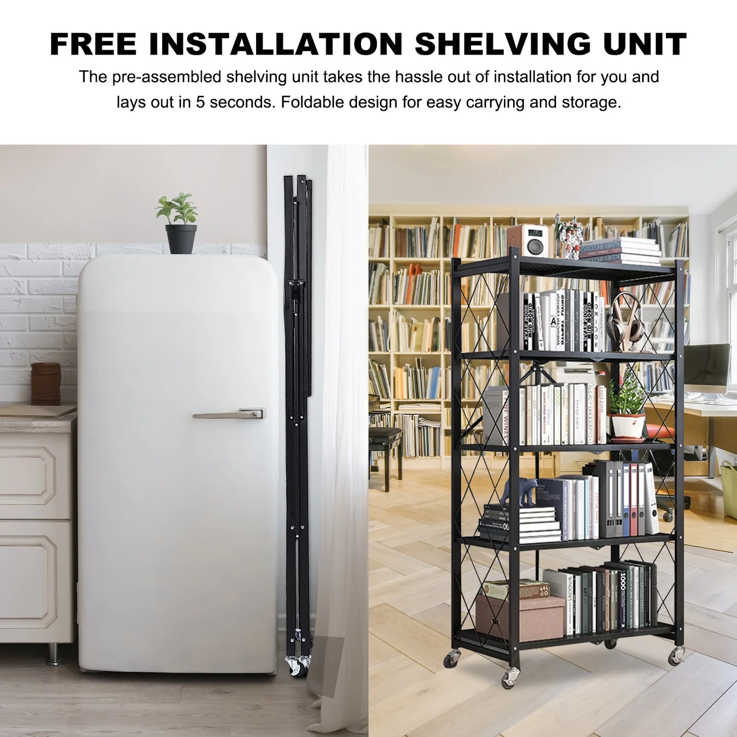 5-Tier Metal Storage Shelving With Wheels, Heavy Duty Organizer