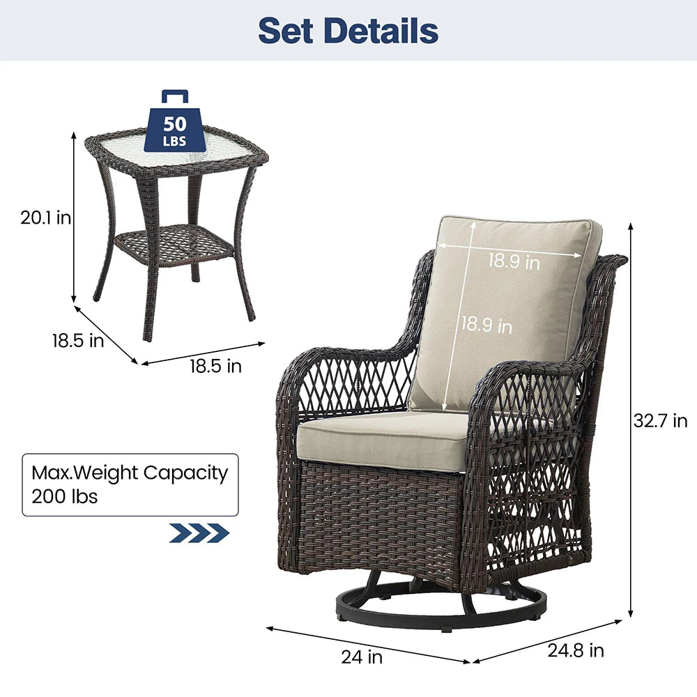 HiMISS 3-Piece Wicker Patio Set With Rocking Chairs