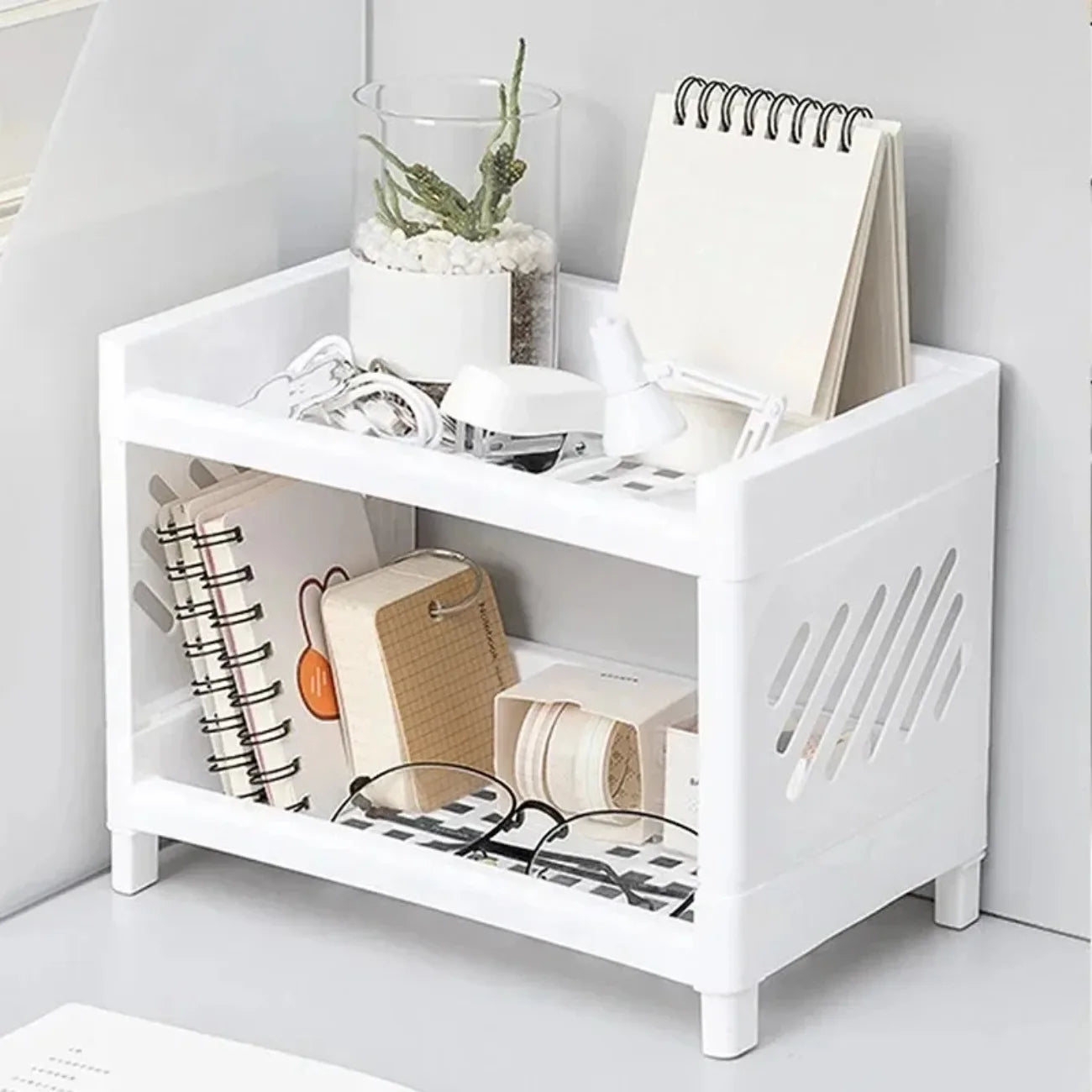 Diamri Double Deck Desk Storage Rack Open Frame Organizer