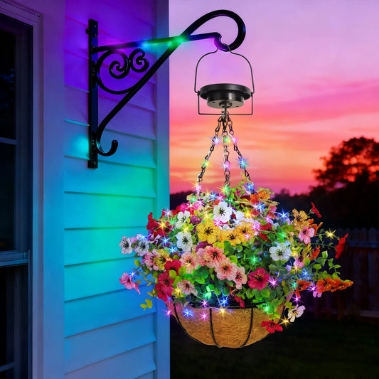 Solar-Powered Hanging Flower Basket Lights RGB Copper Wire