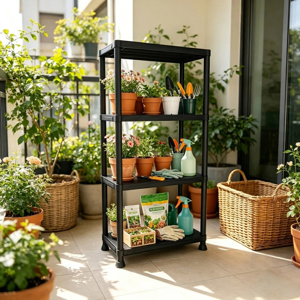 Plastic Storage Shelving Unit Four And Five Tier Heavy Duty Utility Rack