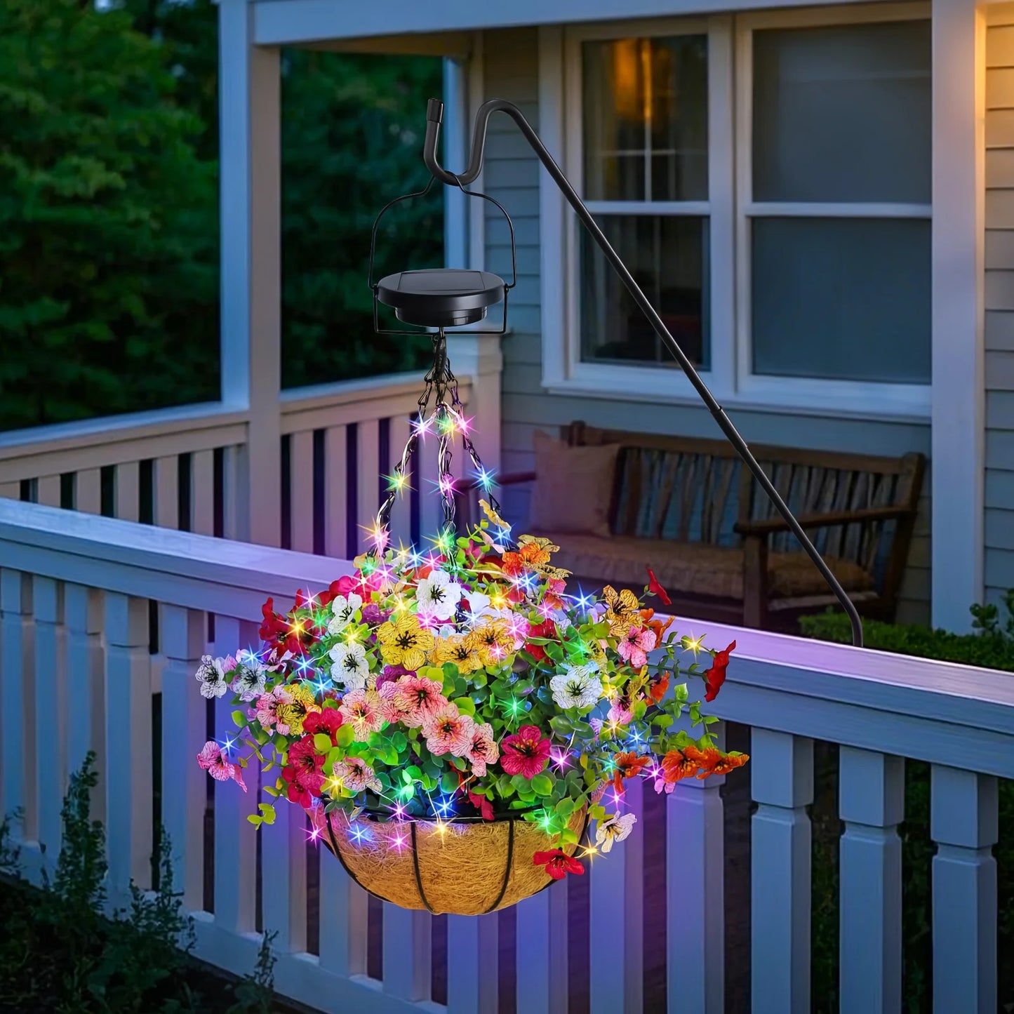Solar-Powered Hanging Flower Basket Lights RGB Copper Wire