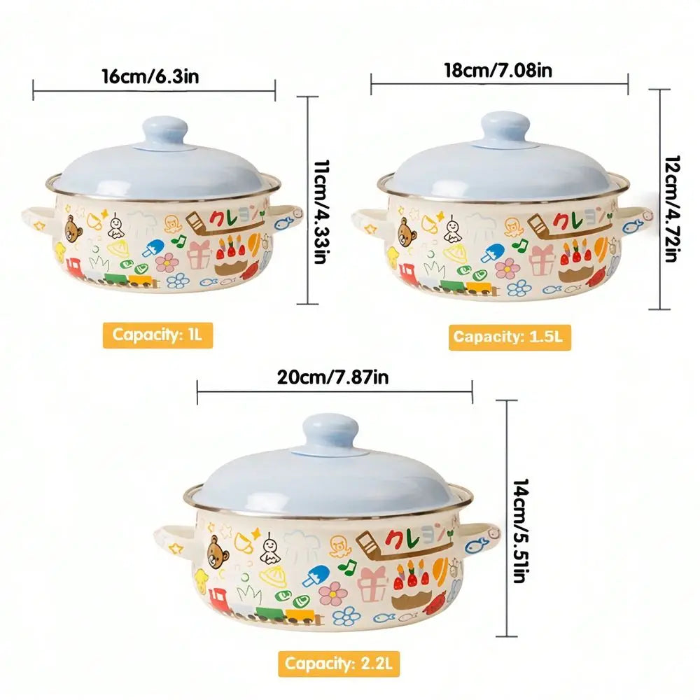 3-Piece Exquisite Enamel Cookware Set With Multifunctional Pots