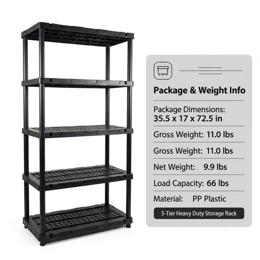 Plastic Storage Shelving Unit Four And Five Tier Heavy Duty Utility Rack