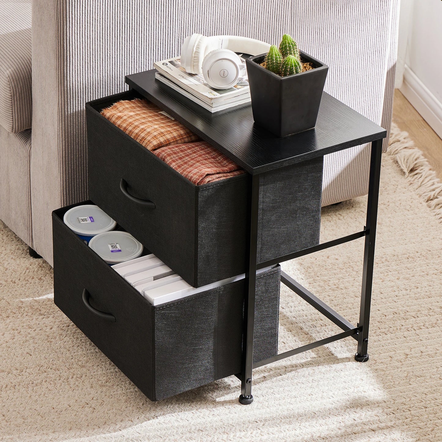JHK Nightstand Bedside Table With Storage Drawers Modern