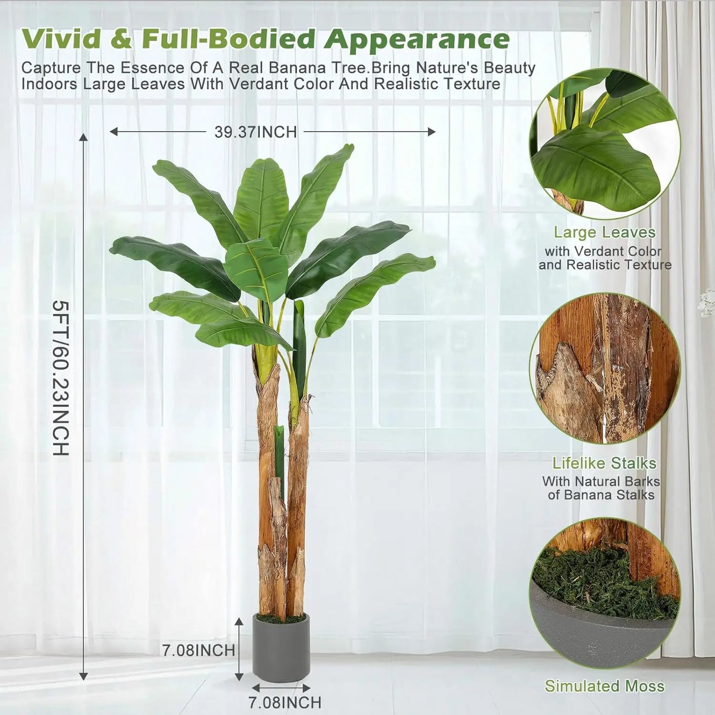 HiMISS Artificial Banana Tree Faux Plant Planter Home Decor