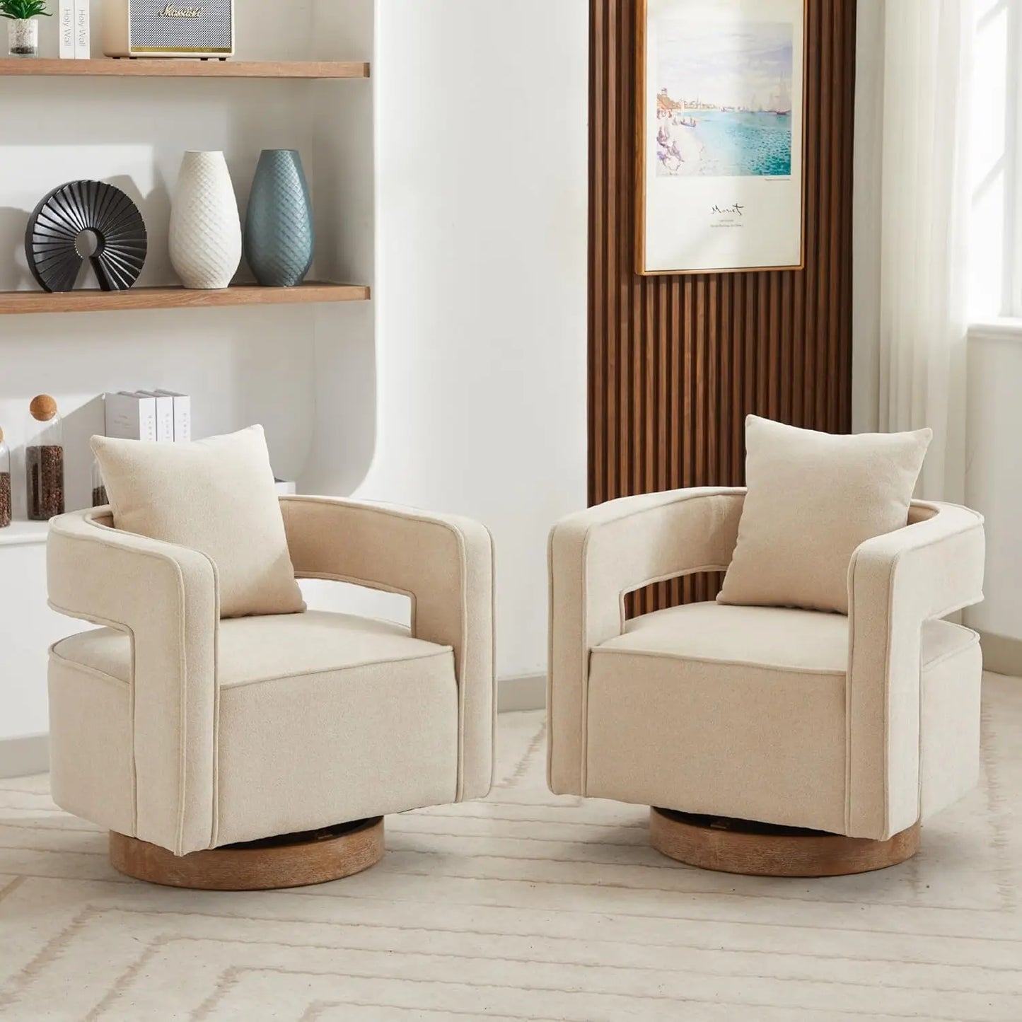Upholstered Swivel Accent Chair Set Open Back Barrel Chairs