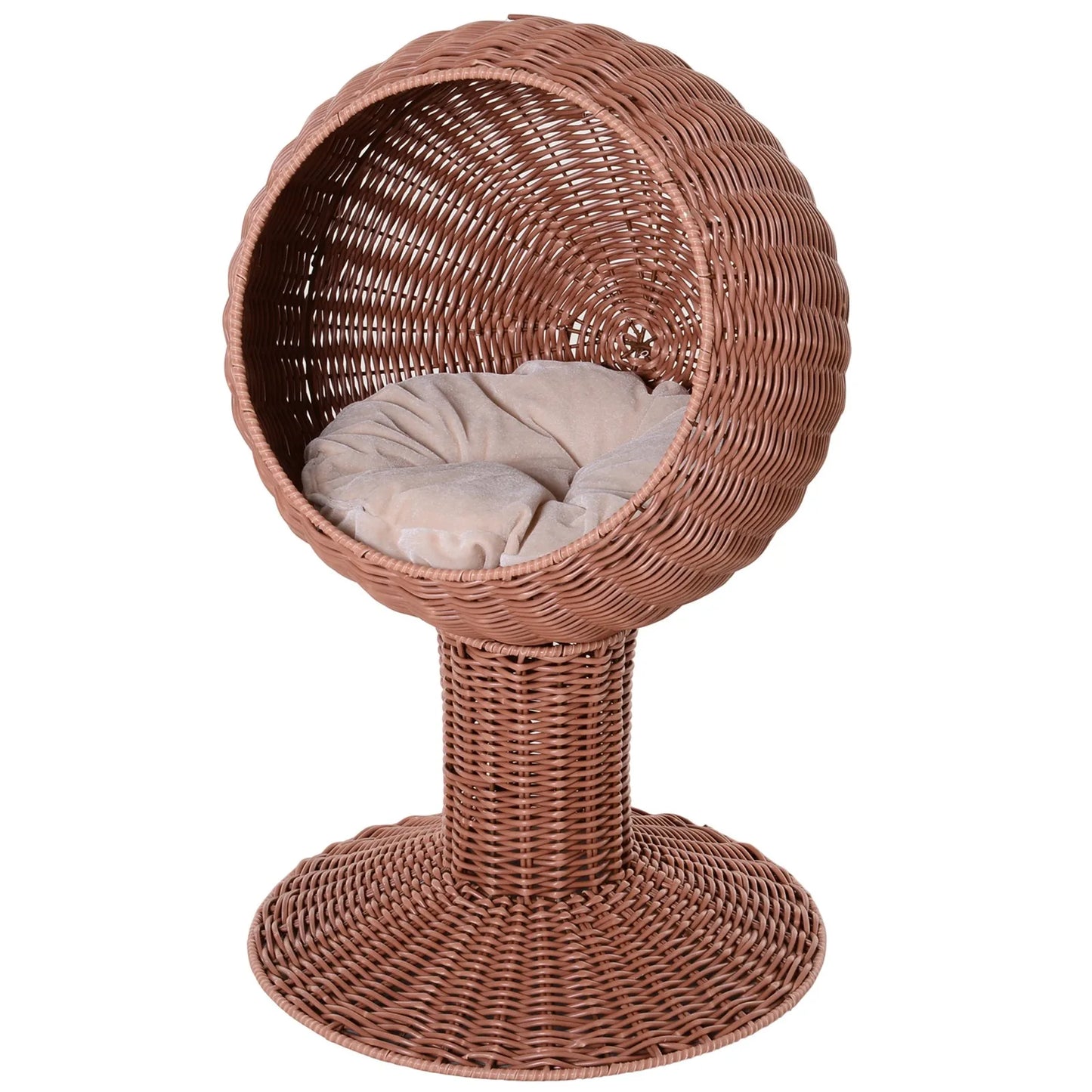 27" Rattan Wicker Elevated Pet Bed Cat Cave Condo Hooded Cushion Scratch House