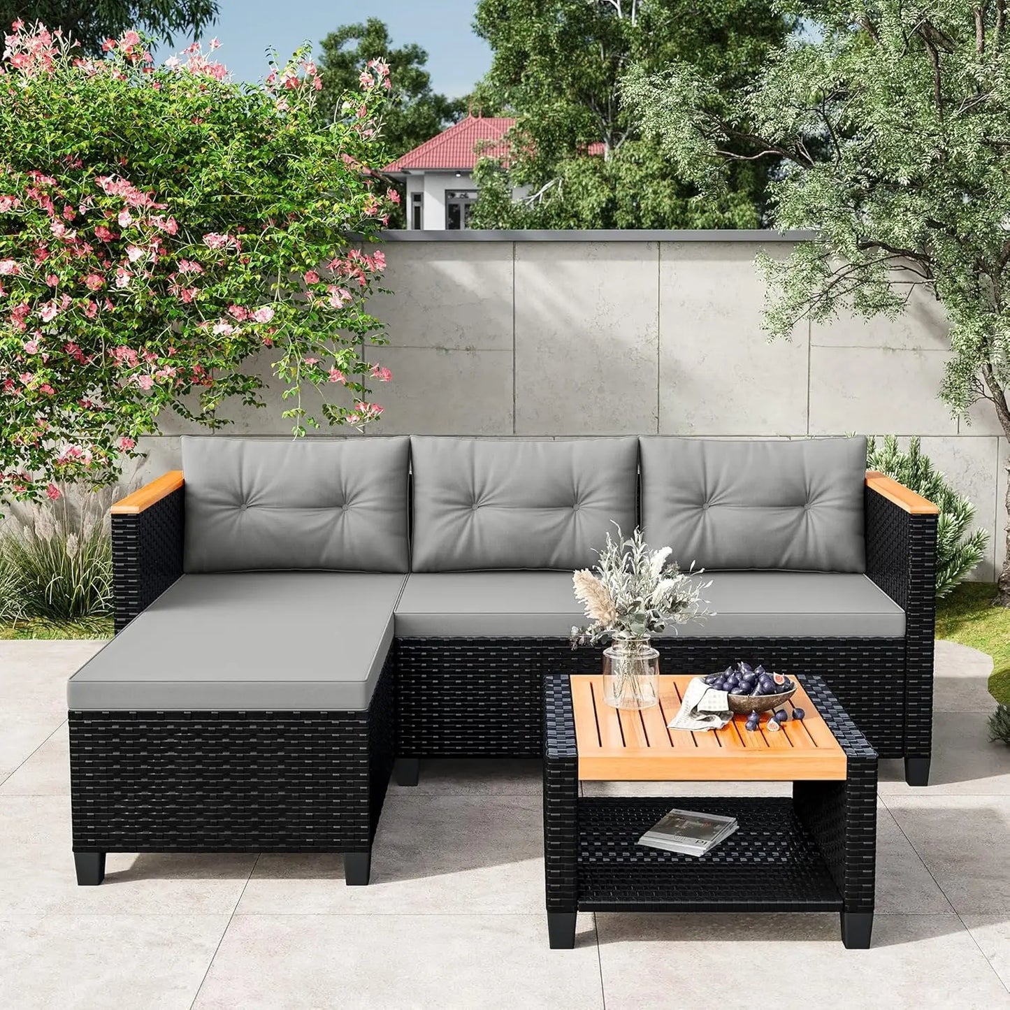 All Weather PE Rattan Outdoor Sectional Sofa Set With Storage Table For Balcony