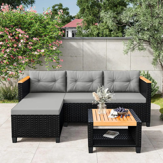 All Weather PE Rattan Outdoor Sectional Sofa Set With Storage Table For Balcony