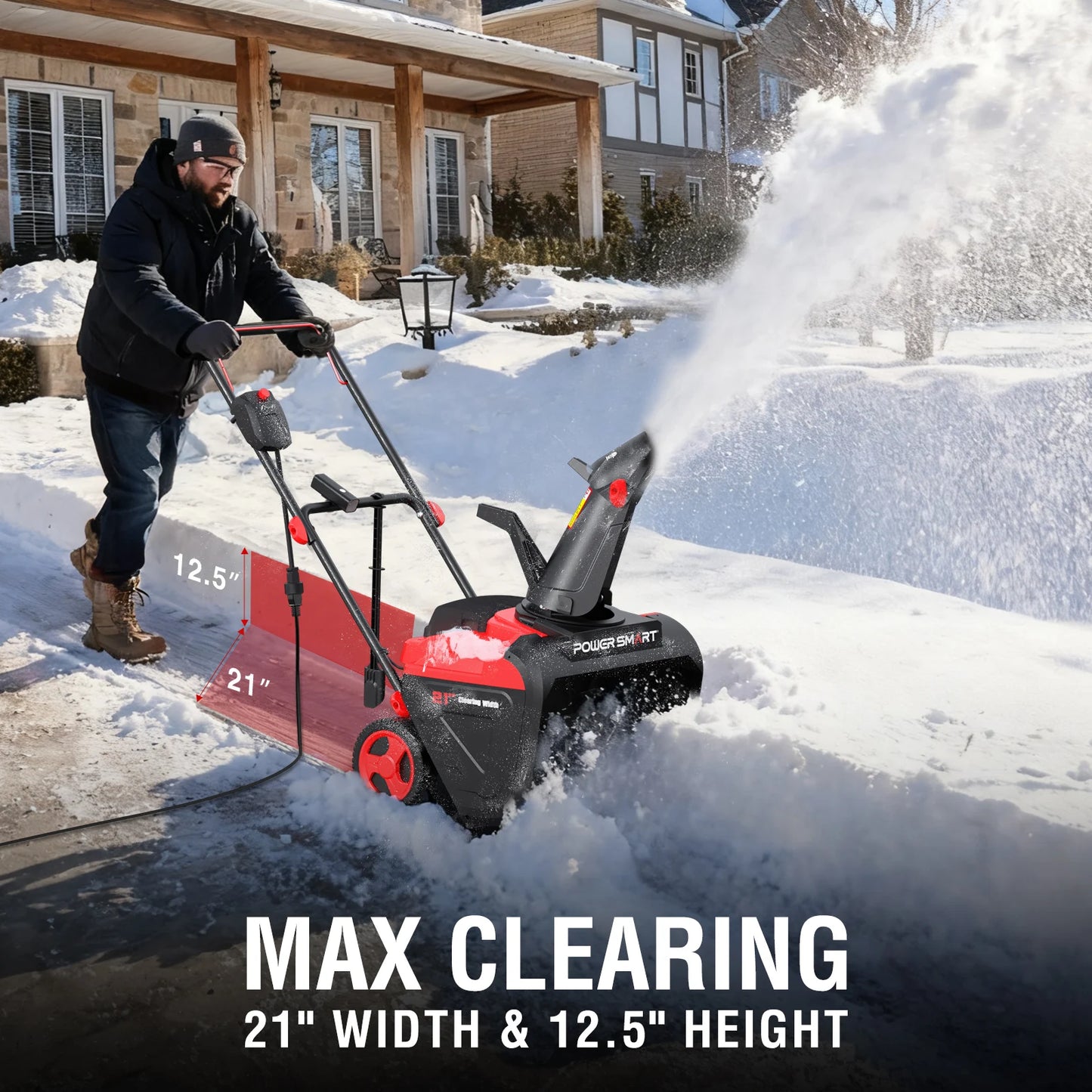 POWERSMART Electric Snow Thrower With 180 Degree Chute And LED