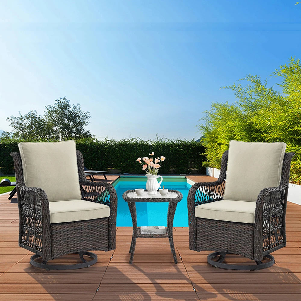 HiMISS 3-Piece Wicker Patio Set With Rocking Chairs