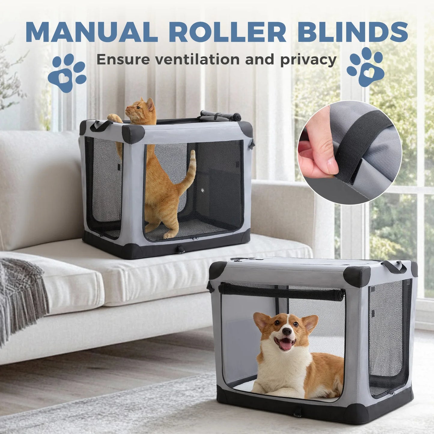 JHK Foldable Soft Dog Crate With 3 Doors For Indoor