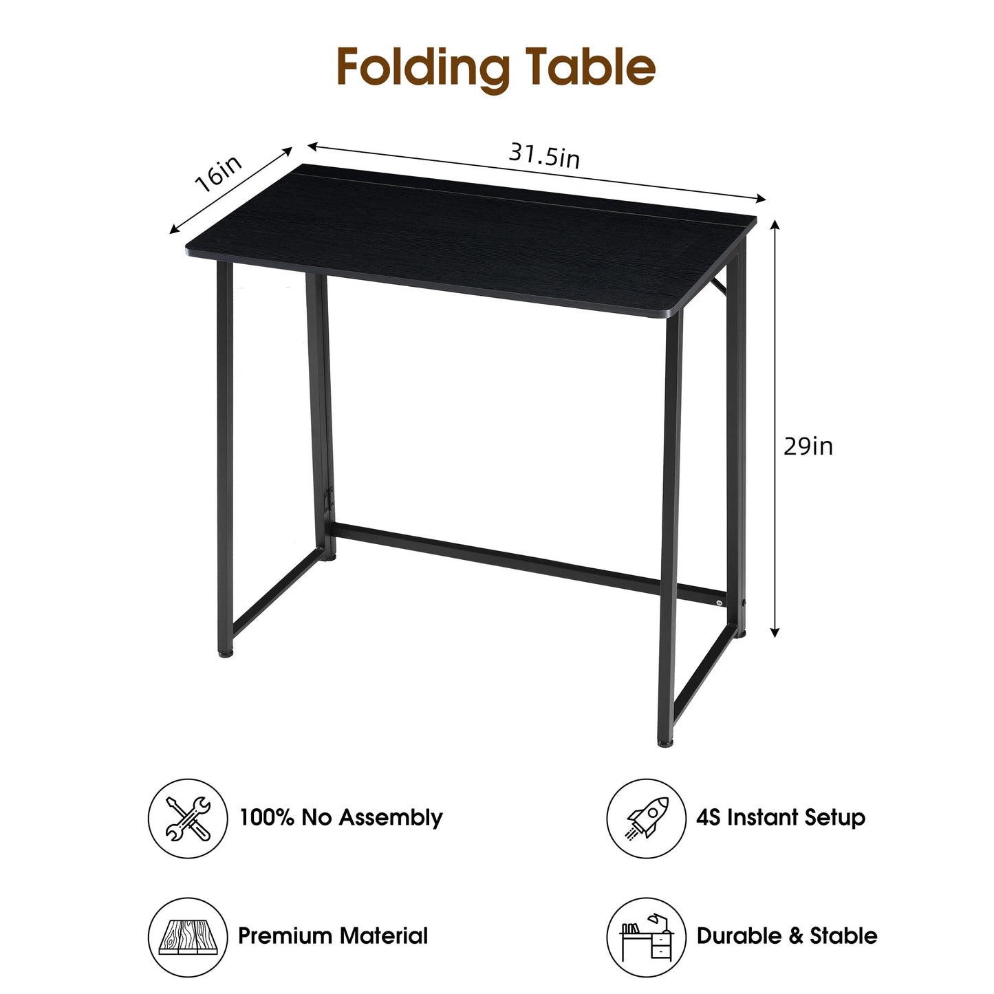 JHK Folding Office Desk With Metal Frame Easy Assembly