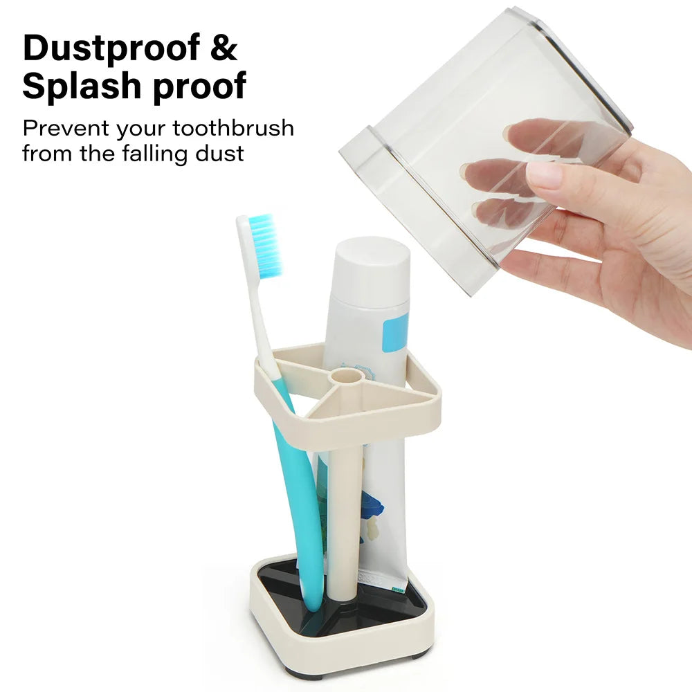 Toothbrush Holder With Cup And Cover For Bathroom Storage