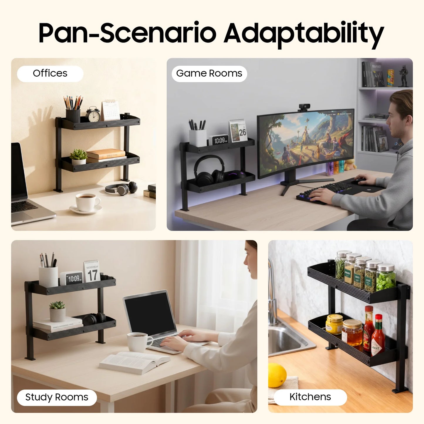 Bymaocar 2 Tier Desk Shelf Clamp On Under Desk Storage