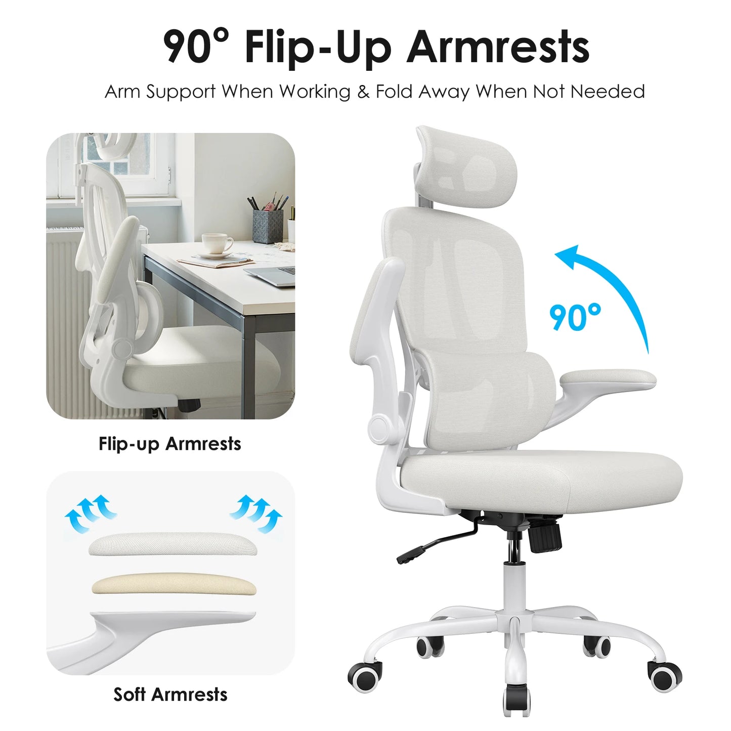FARINI Ergonomic Office Chair With Headrest And Lumbar Support Swivel