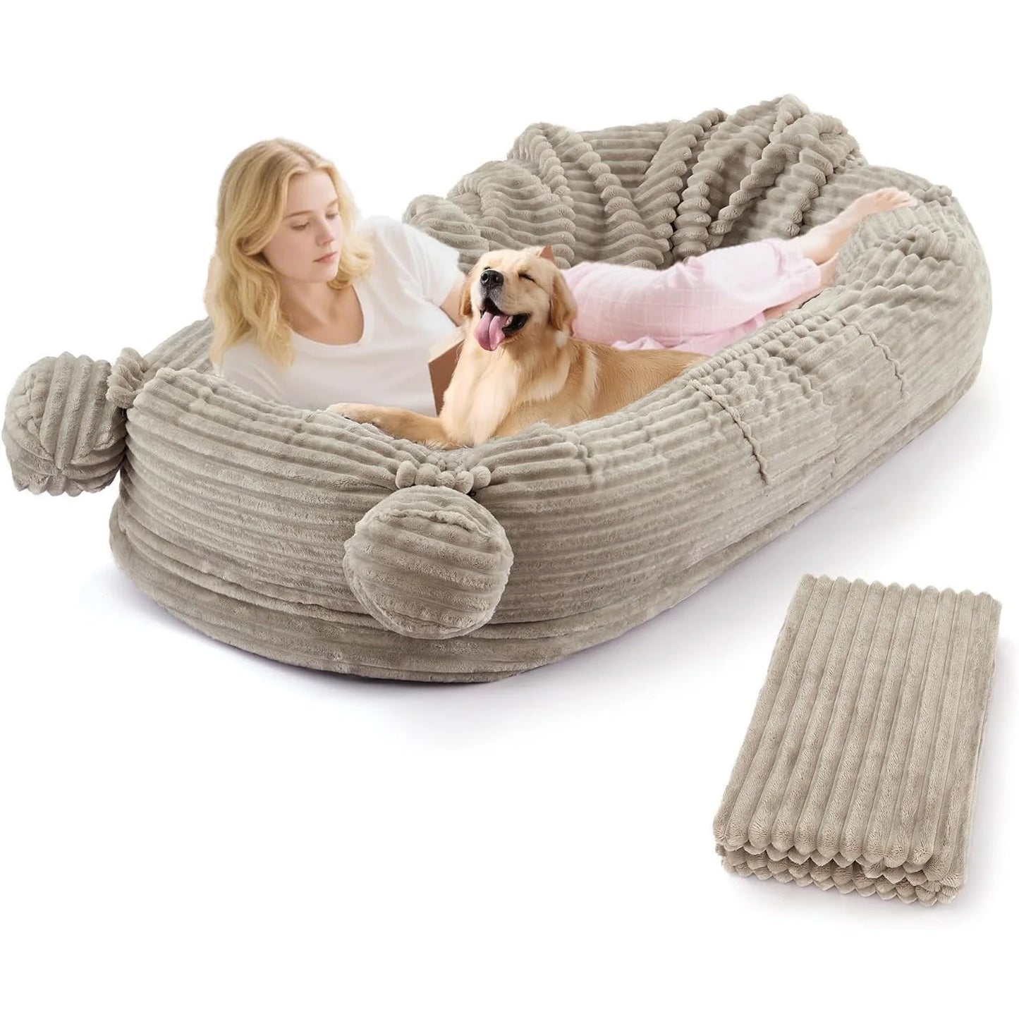 HiMISS Dog Bed With Removable Cover, Storage Pockets, Matching Blanket