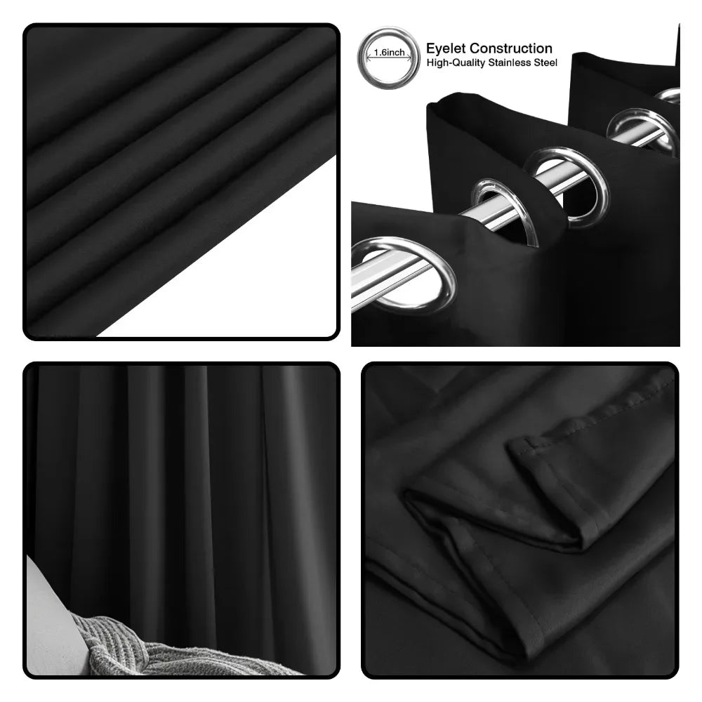 Thermal Insulated Blackout Curtains With Grommet Window Panels