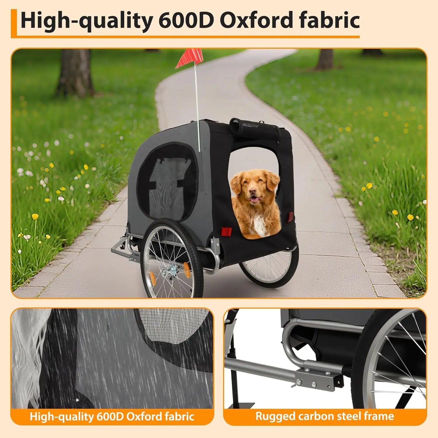 HiMISS Steel Dog Trailer With Universal Coupler Folding Water Resistant Carrier