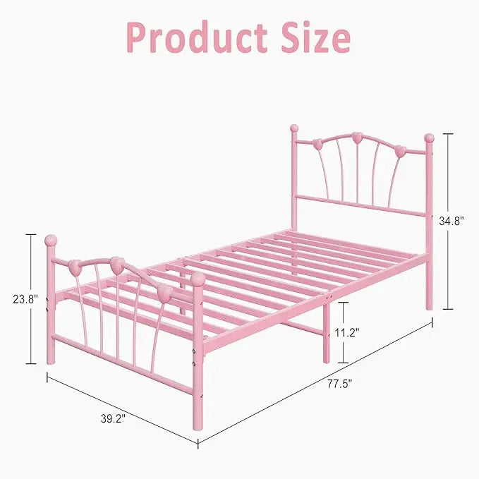 HiMISS Heart Shaped Metal Bed Frame With Headboard And Footboard