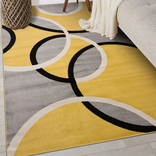 Abstract Circles Wool Silk Area Rug With Jute Backing