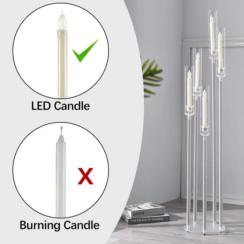 Acrylic 5-Arm Candelabra LED Taper Candle Holders Centerpieces