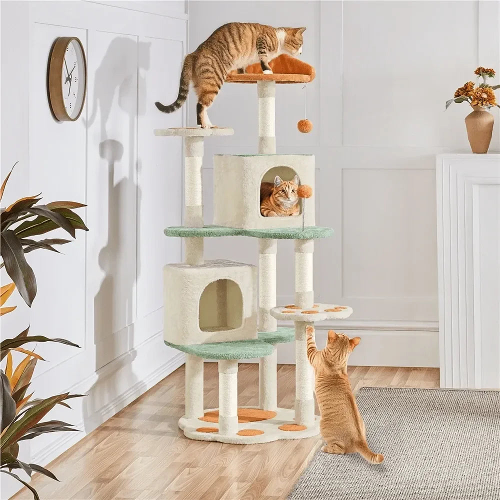 XMSJ Paw Shaped Cat Tree With Plush Platforms And Condos
