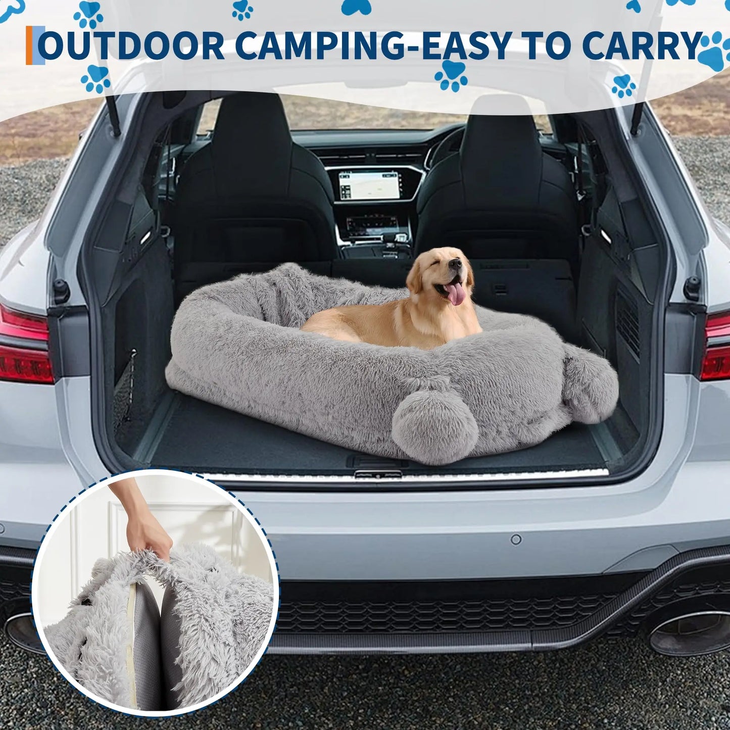 HiMISS Dog Bed With Removable Cover, Storage Pockets, Matching Blanket