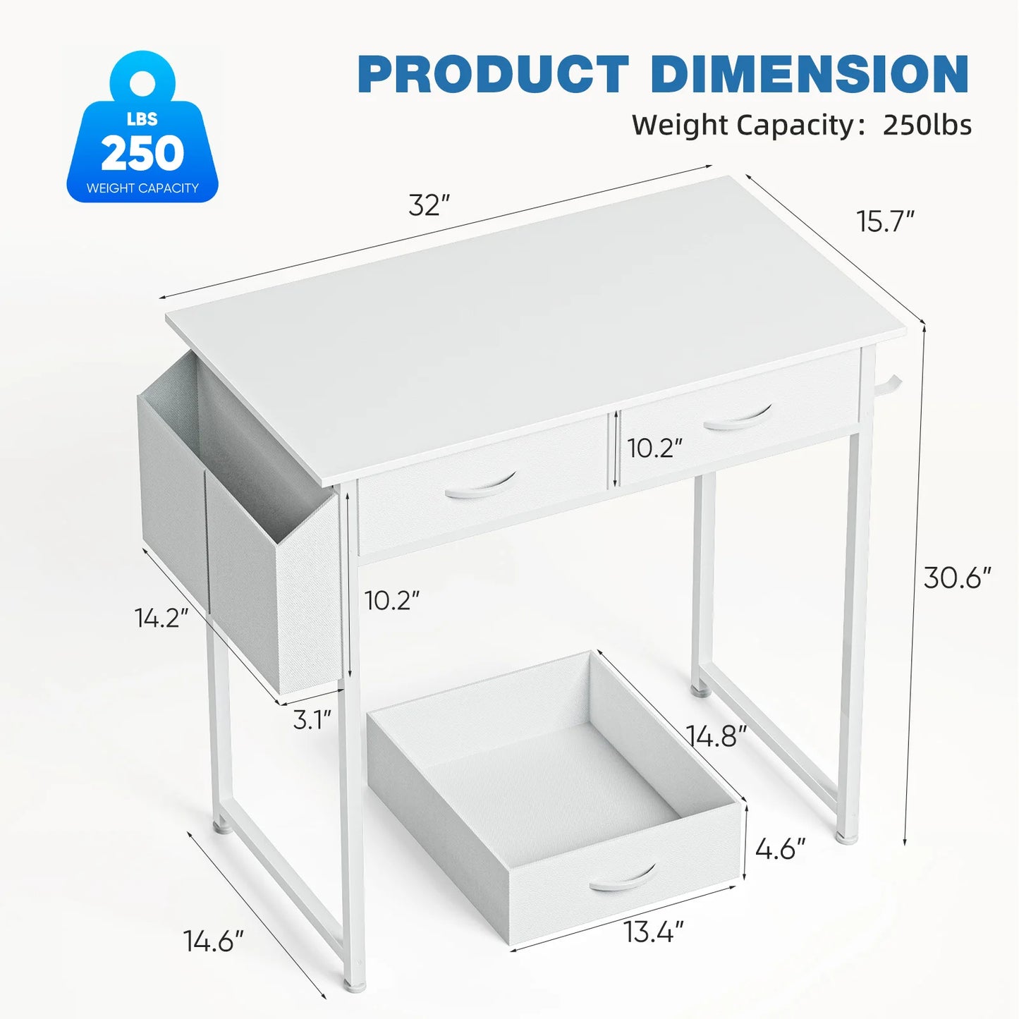 JHK Modern Office Desk With Fabric Drawers And Metal Frame