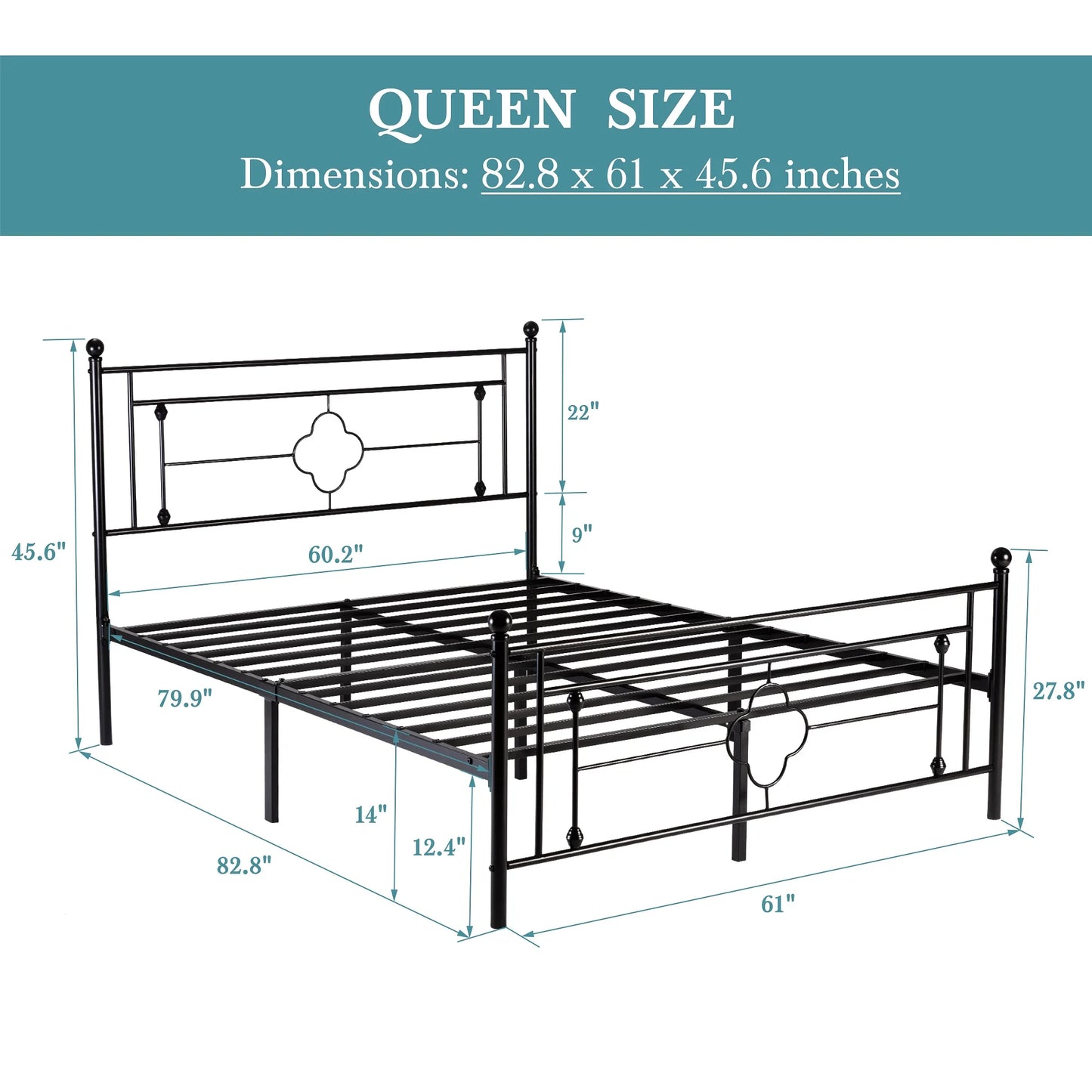 HOOMIC Metal Platform Bed Frame With Wrought Iron Headboard