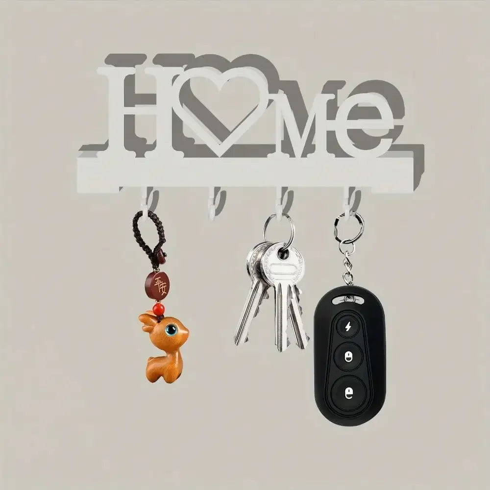 Wall Mounted Heart Key Holder With Adhesive Rack Hooks