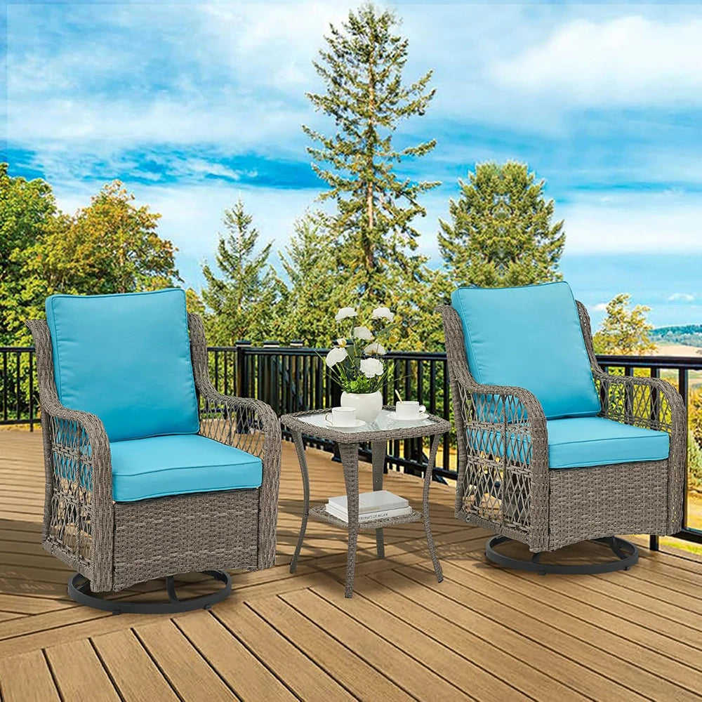 HiMISS 3-Piece Wicker Patio Set With Rocking Chairs