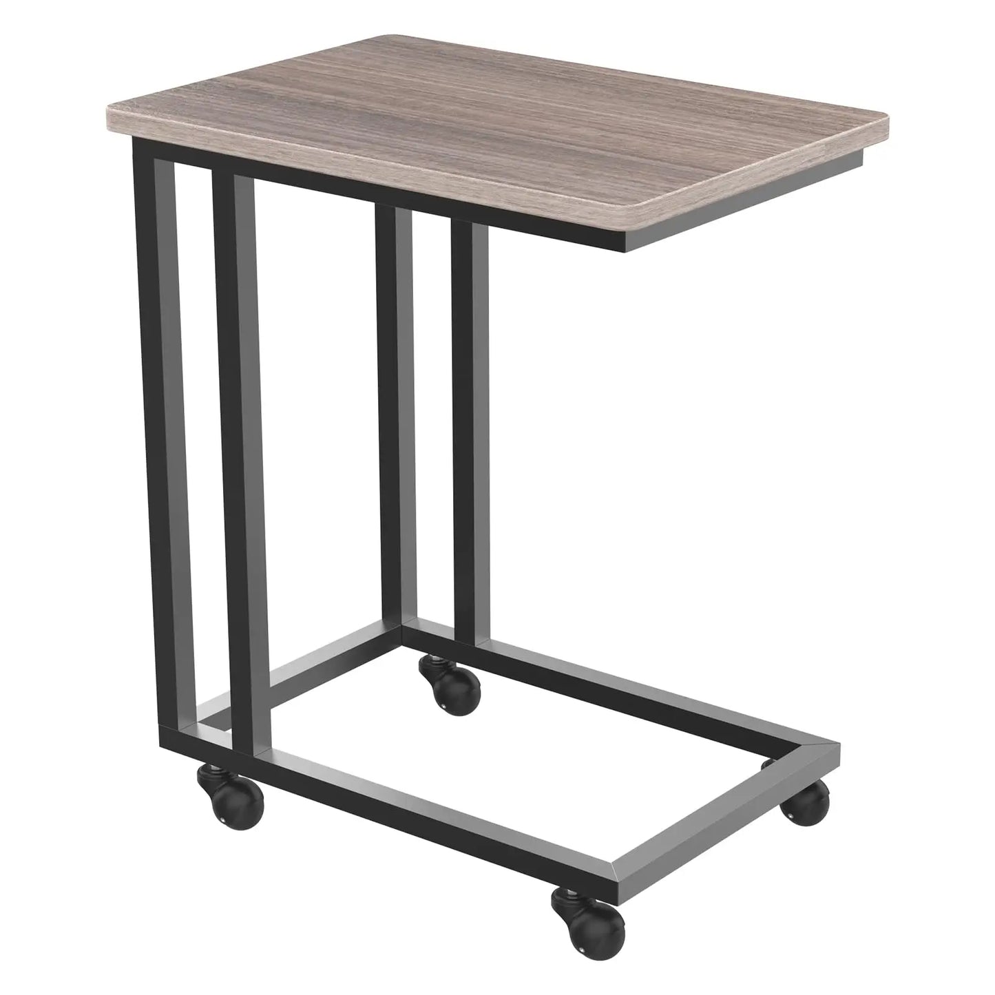 JHK Wood Sofa Table Overbed Bedside Desk With Rolling Wheels Metal Frame