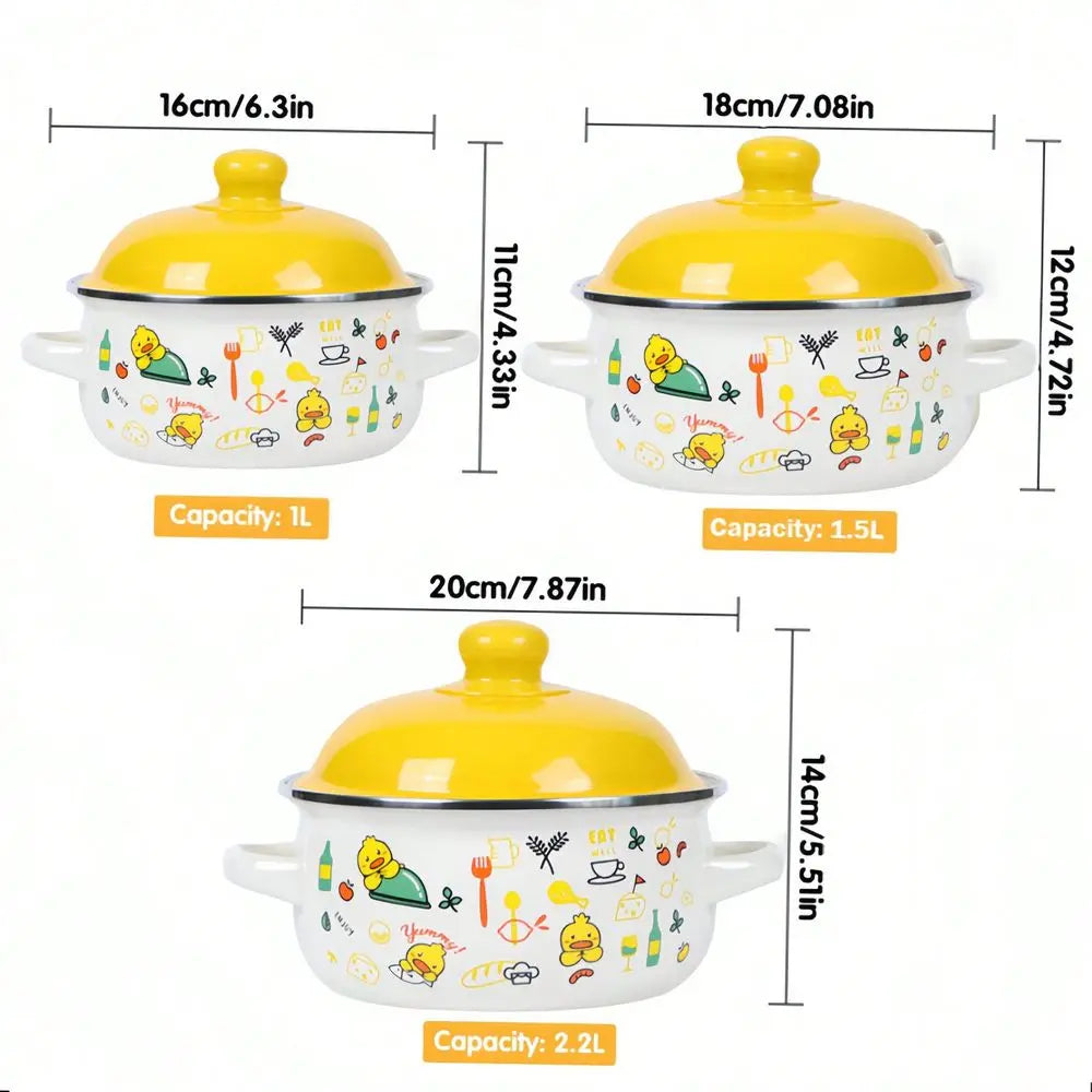 3-Piece Exquisite Enamel Cookware Set With Multifunctional Pots