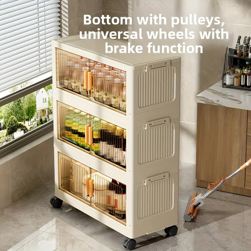 Multi Tier Foldable Plastic Stackable Storage Cabinet With Wheels
