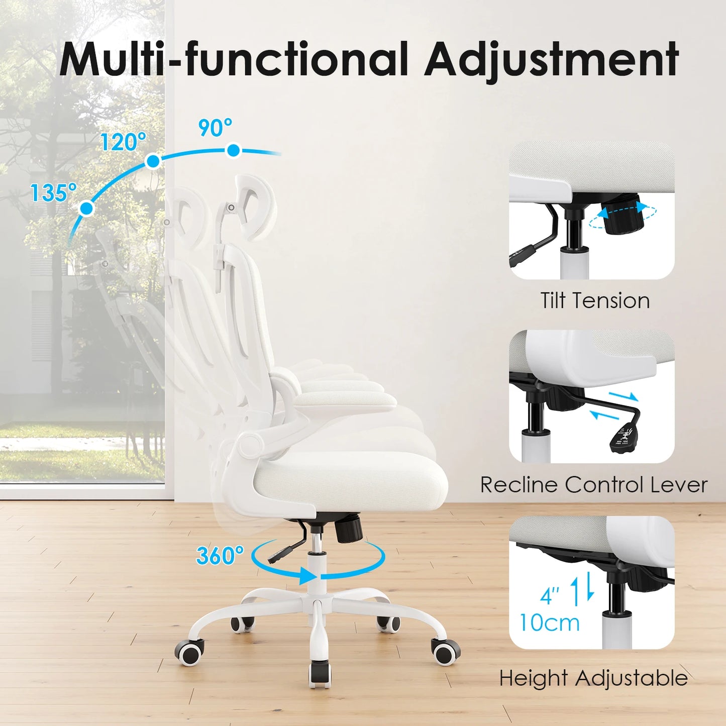 FARINI Ergonomic Office Chair With Headrest And Lumbar Support Swivel