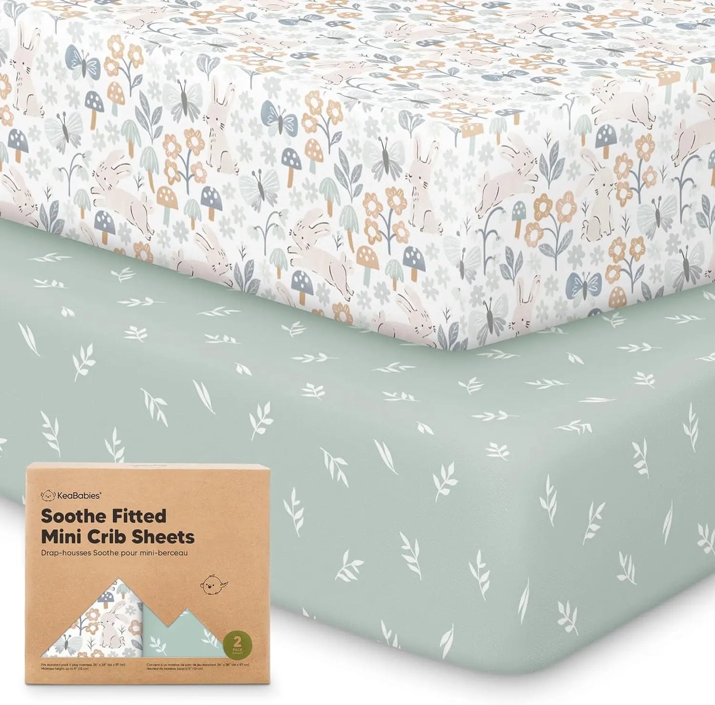 2-Pack Mini Crib Sheets Fitted - 38x26 Pack N Play Sheets for Pack and Play Mattress, Organic Cotton, Soft & Breathable Playard