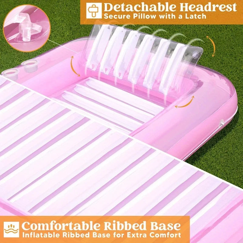 SYNCFUN Inflatable Tanning Pool Lounger Float 70'' x 46'' Pool Floats 4 in 1 Suntan Tub Raft Floatie for Water Party Gifts