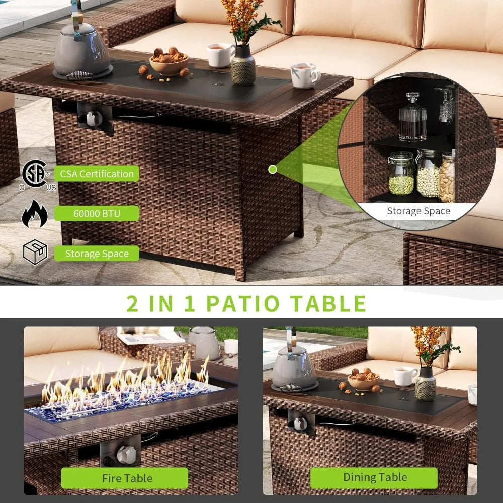 Outdoor 7 Piece Patio Set With Fire Pit Table Cushions