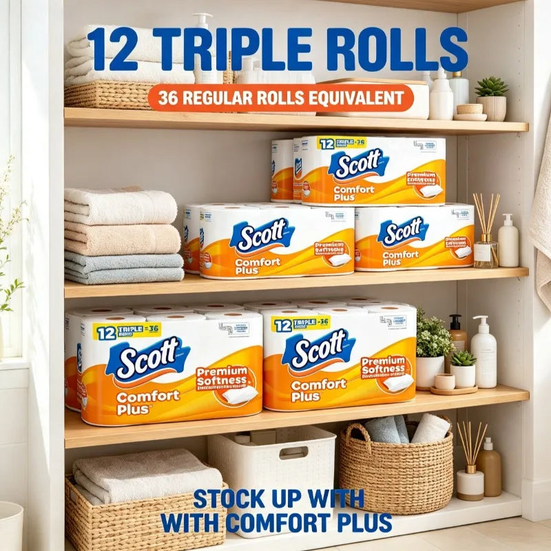 Scott Comfort Plus Soft Toilet Paper Absorbent Septic Safe Tissue