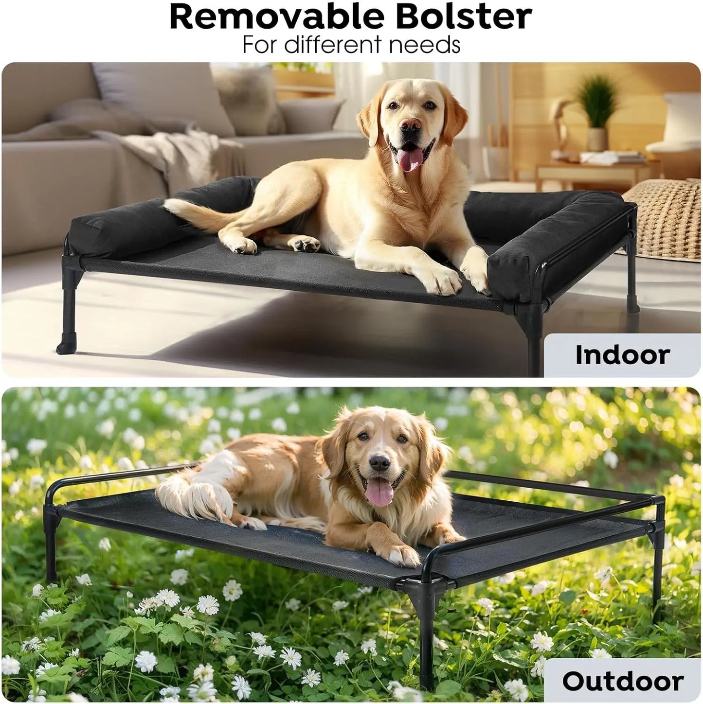 Elevated Cooling Dog Cot Bed With Mesh And Removable Bolster