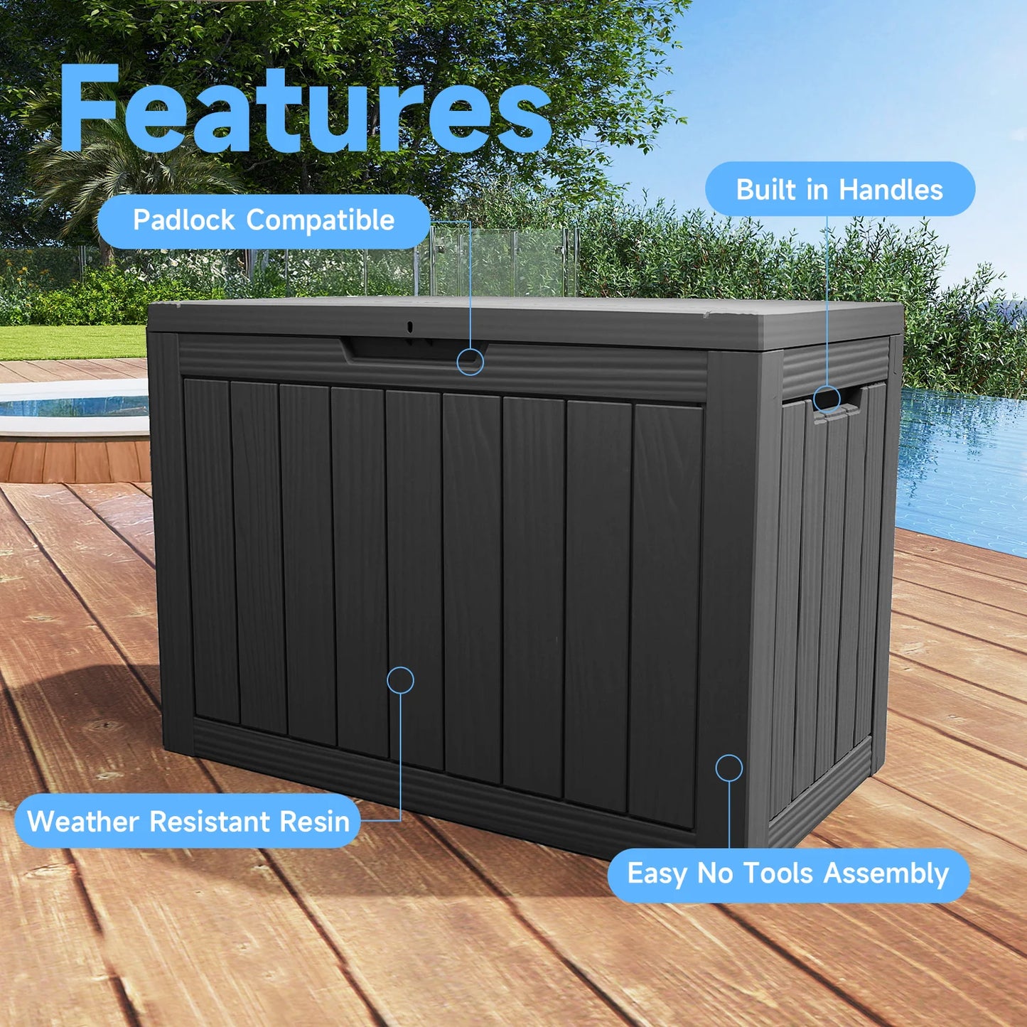 Waterproof Outdoor Resin Deck Box Lockable Storage Container For Patio
