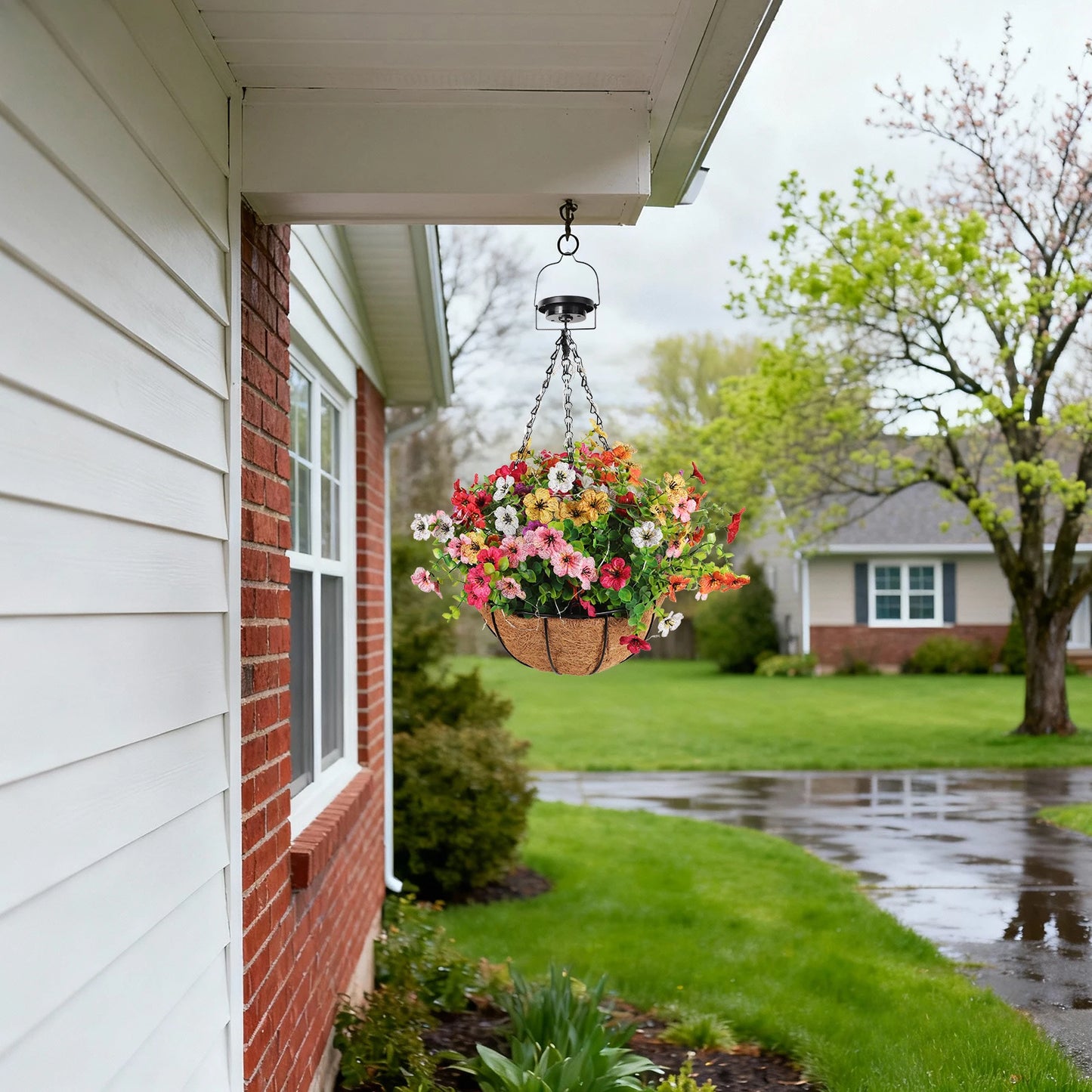 Solar-Powered Hanging Flower Basket Lights RGB Copper Wire